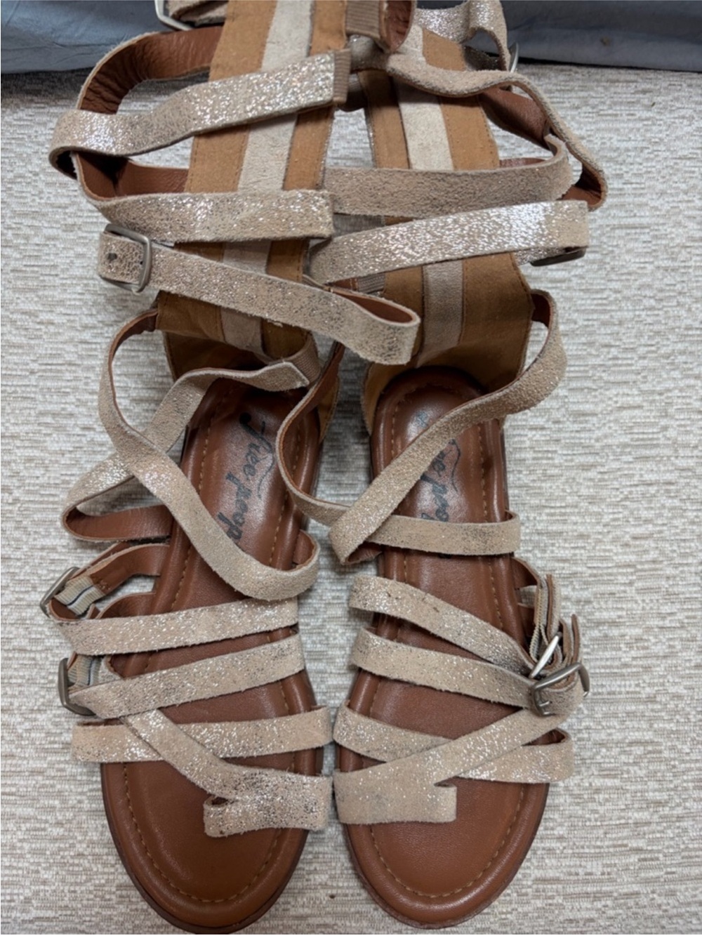 Free People Glittery Metallic Gold Gladiator Sandals - Picture 8 of 9